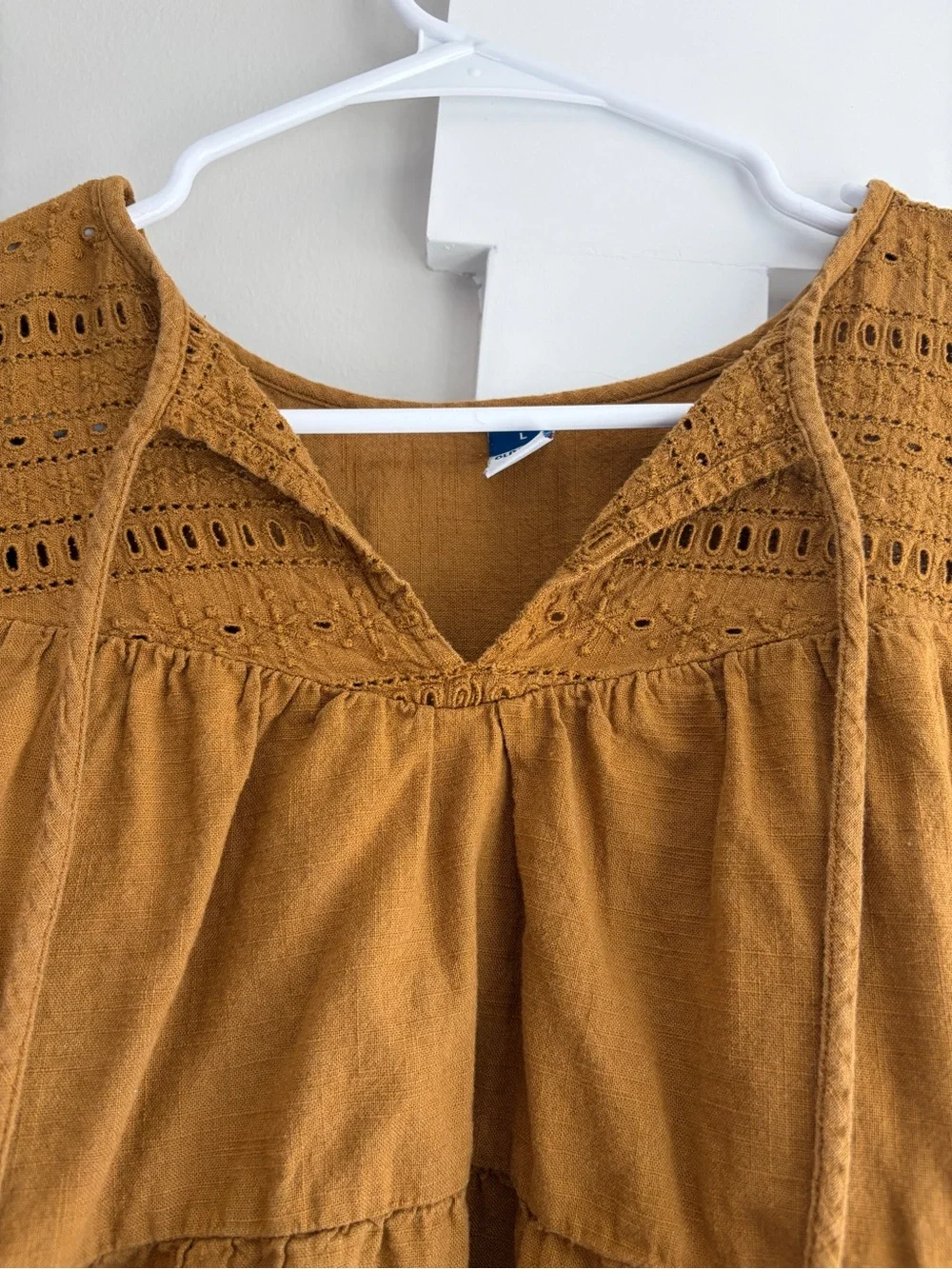 Old Navy Mustard Crochet Yoke Tiered Peasant Tunic